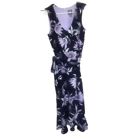Vince Camuto Dress Sz8 Dk Blue Ruffle Pretty Zip Back Pre-Owned Adorable - Picture 1 of 15
